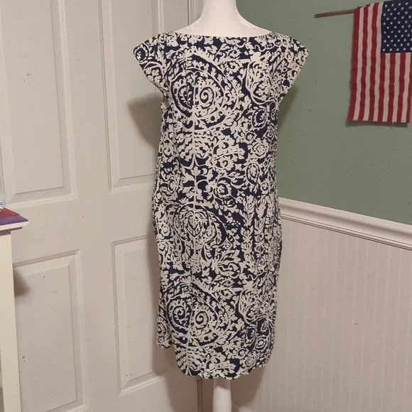 Lands End Navy Blue and White Dress Size 10 - Picture 8 of 15